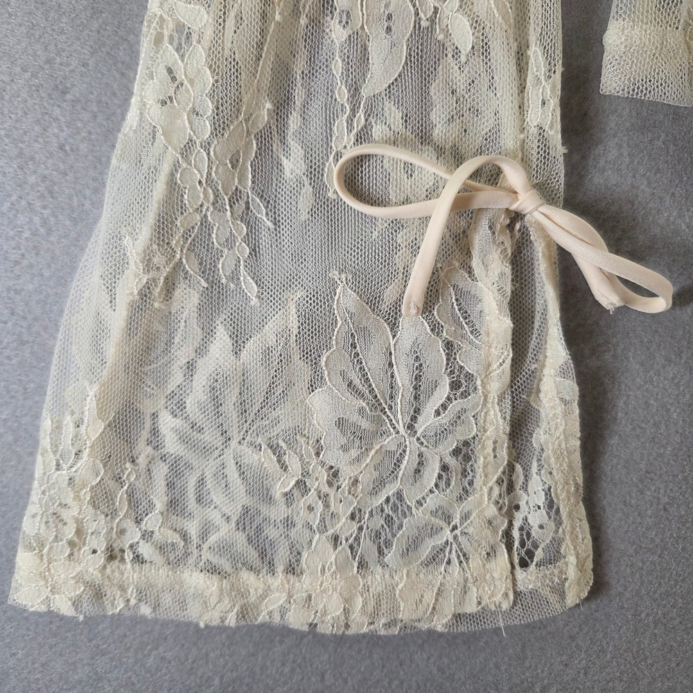 Wild Fable Ivory Sheer Floral Lace Tie Front Ruffle Cardigan Top M Poetcore NWT - Picture 3 of 7